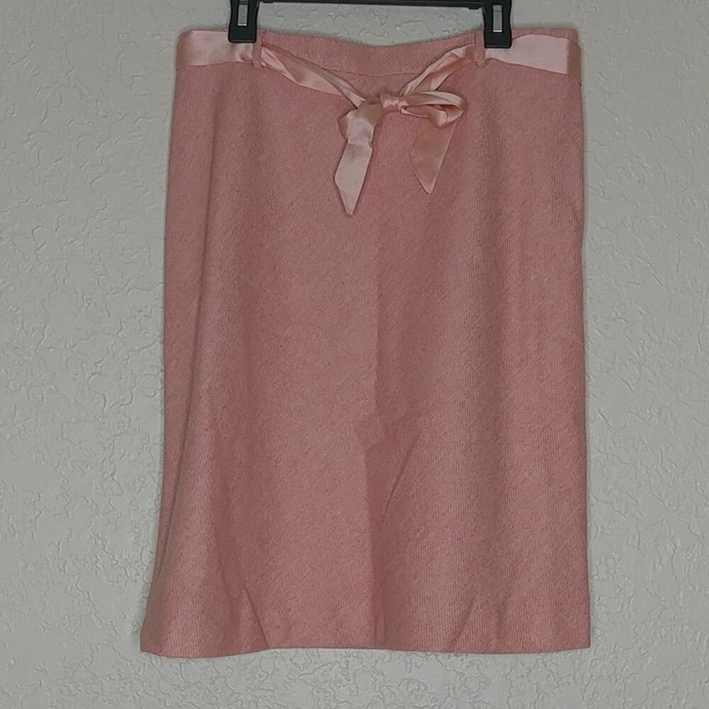 Liquid Wool Blend Skirt With Ribbon Tie At The Waist Pink Size 8 Preppy Feminine